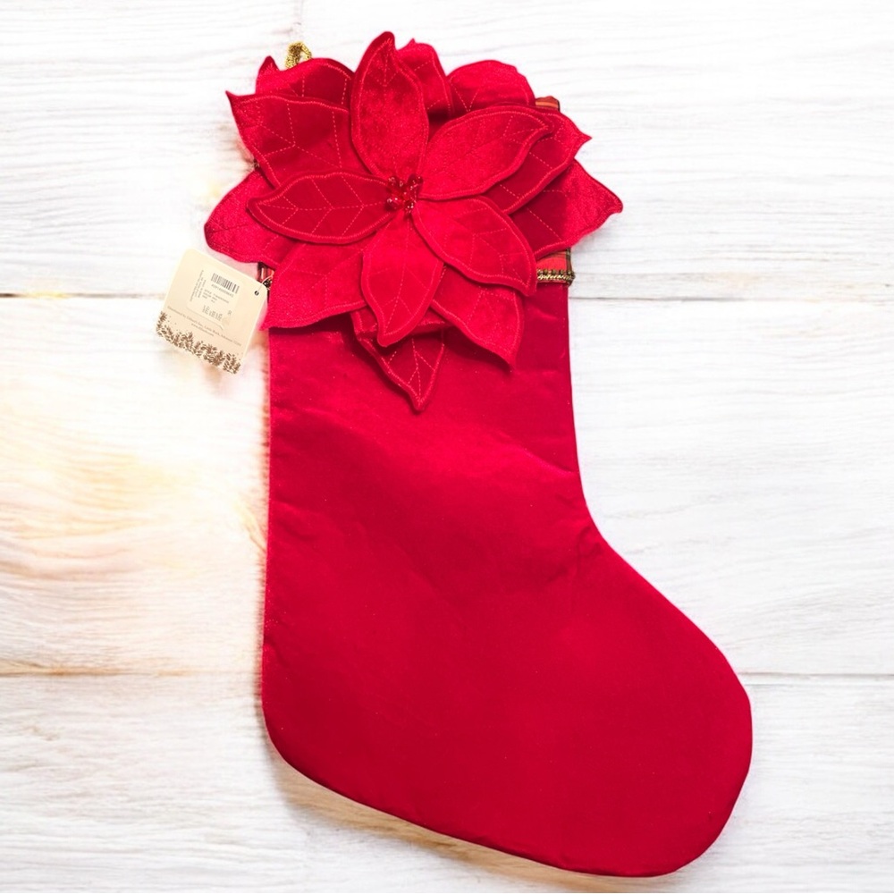 Red Christmas Stocking with Poinsettia Design